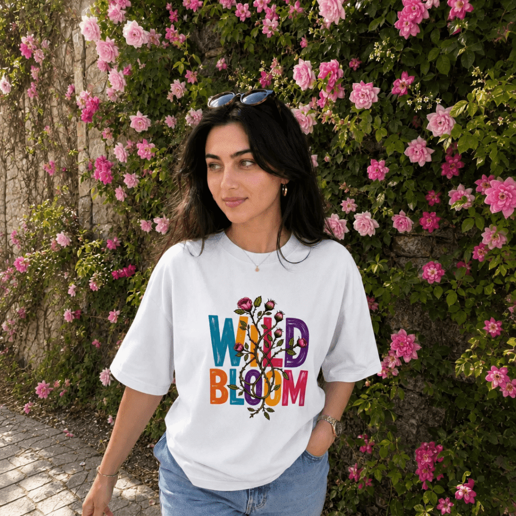 Wild Bloom Women's Oversized T-Shirt – Relaxed Fit Floral Graphic Tee