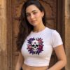 Floral Skull Baby Tee – Gothic Aesthetic Crop Top for Women