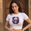 Floral Skull Baby Tee – Gothic Aesthetic Crop Top for Women