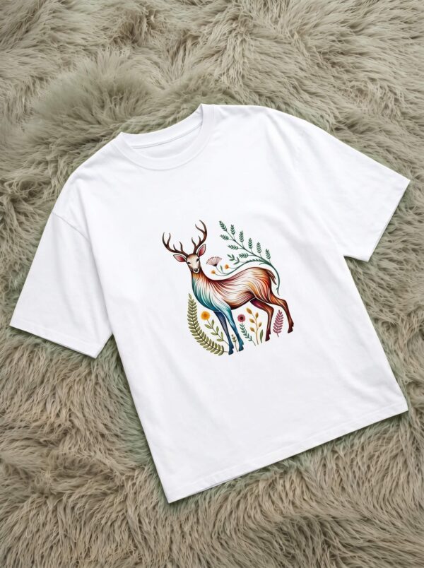 Floral Deer Women's Oversized T-Shirt – Nature Inspired Tee