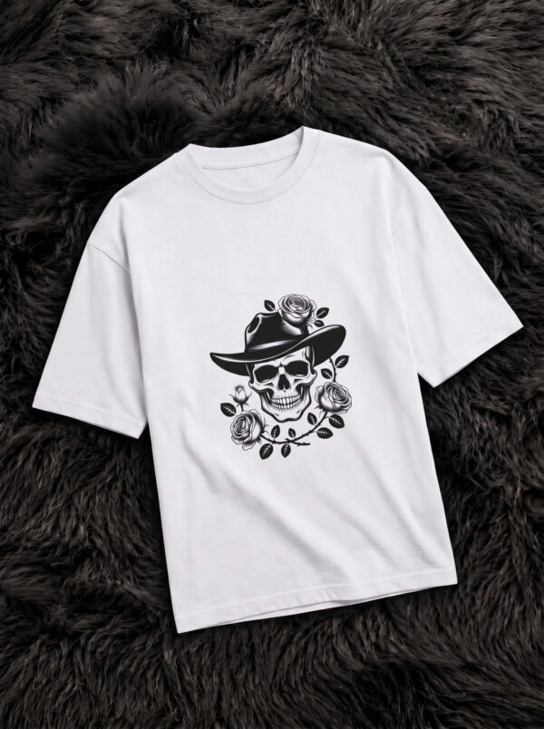 white Skull Cowboy Oversized T-Shirt – Streetwear Unisex Tee