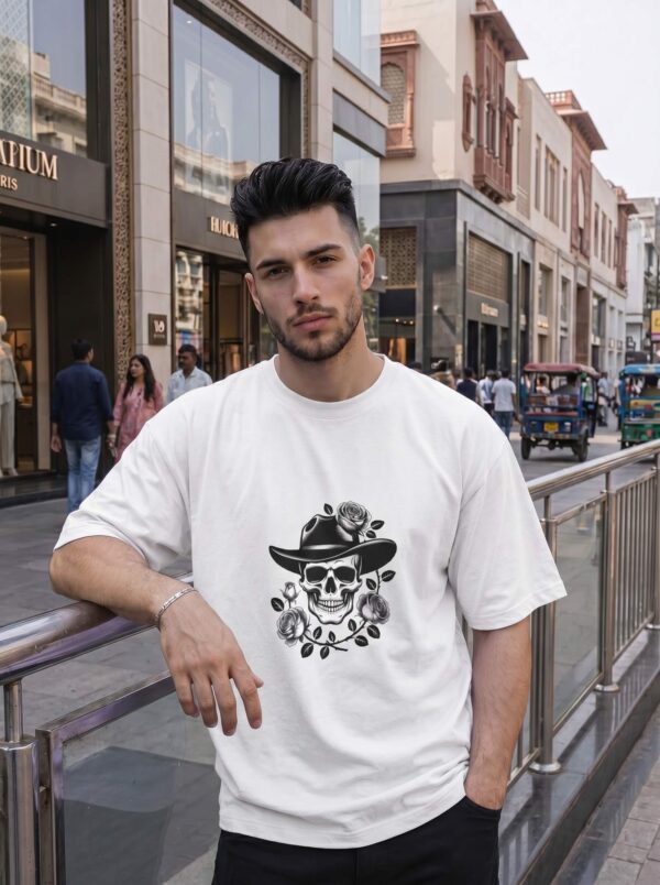 white1 Skull Cowboy Oversized T-Shirt – Streetwear Unisex Tee