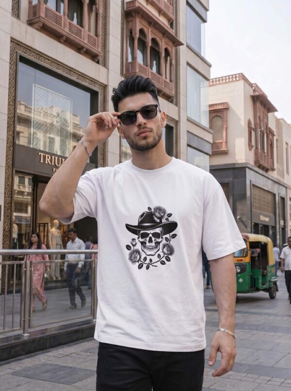 white2 Skull Cowboy Oversized T-Shirt – Streetwear Unisex Tee