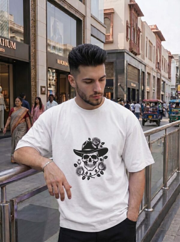 white4 Skull Cowboy Oversized T-Shirt – Streetwear Unisex Tee