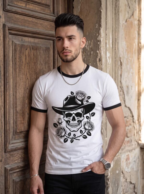 Skull Cowboy Rose Ringer T-Shirt – Unisex Graphic Tee