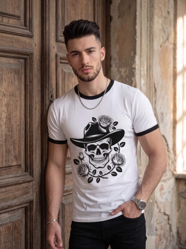 Skull Cowboy Rose Ringer T-Shirt – Unisex Graphic Tee