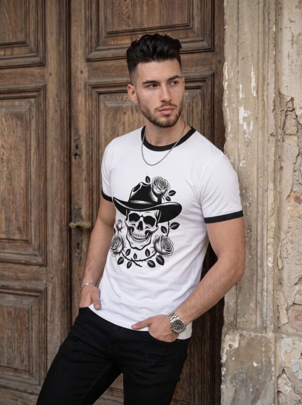 Skull Cowboy Rose Ringer T-Shirt – Unisex Graphic Tee