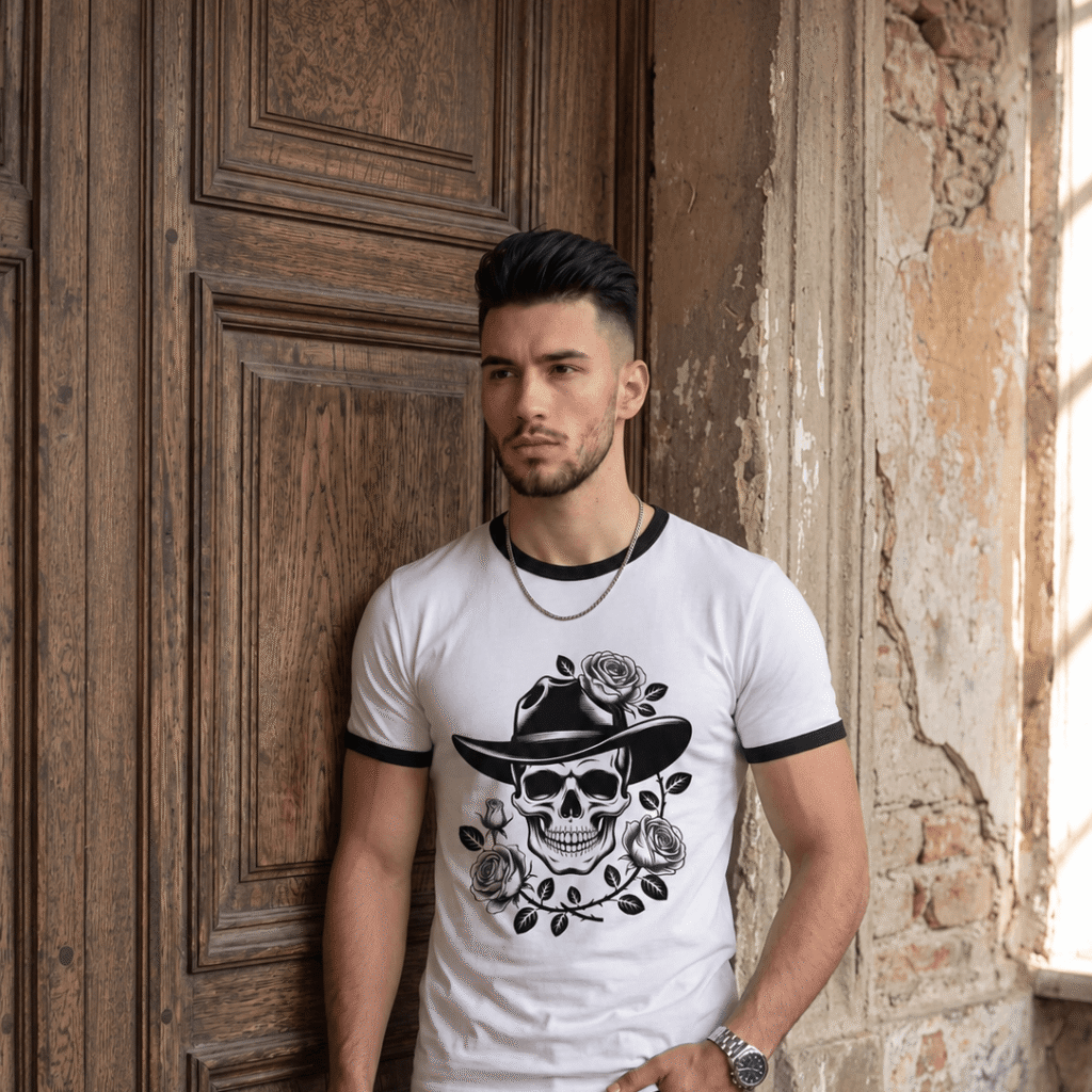 Skull Cowboy Rose Ringer T-Shirt – Unisex Graphic Tee